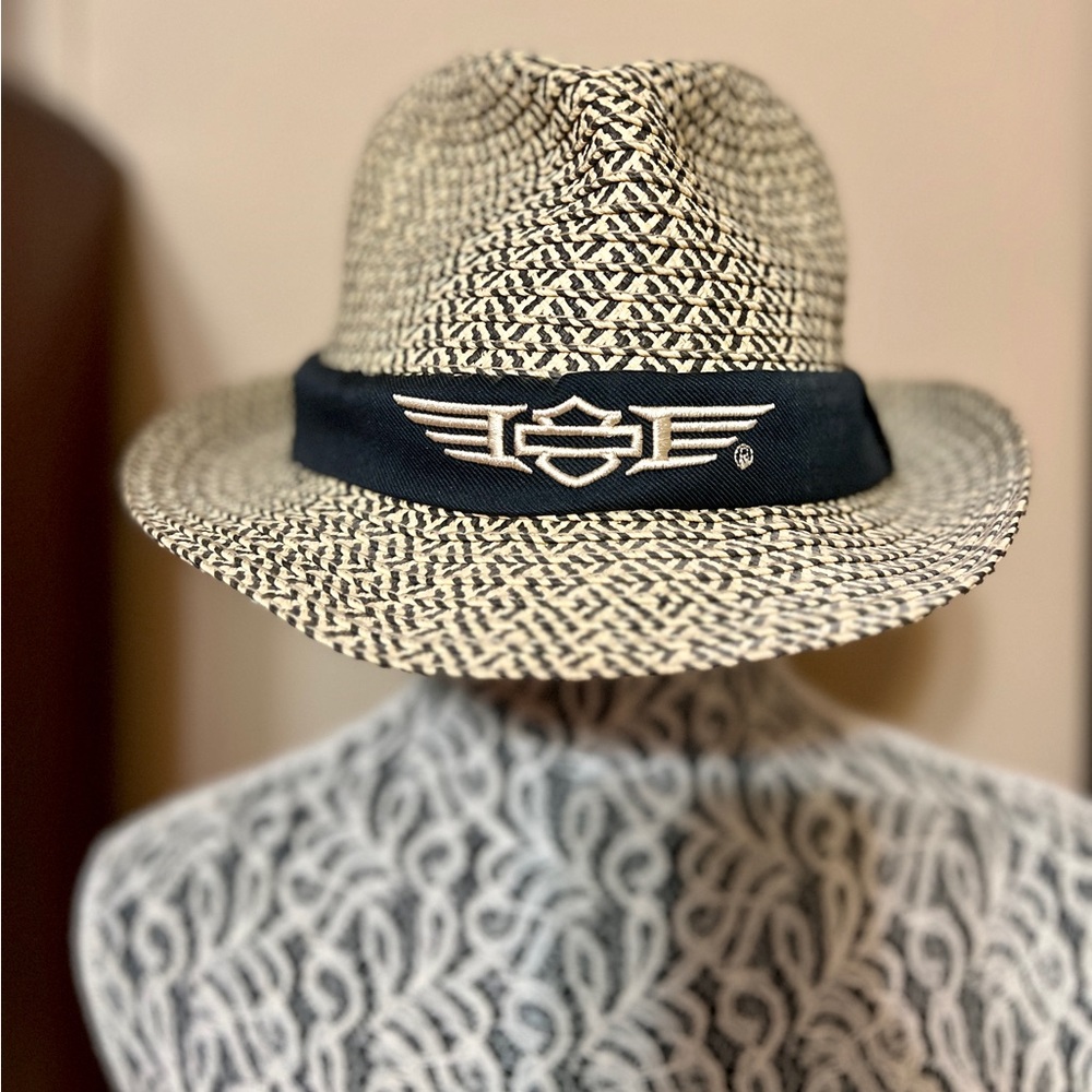 Harley-Davidson Black and White Patterned Fedora